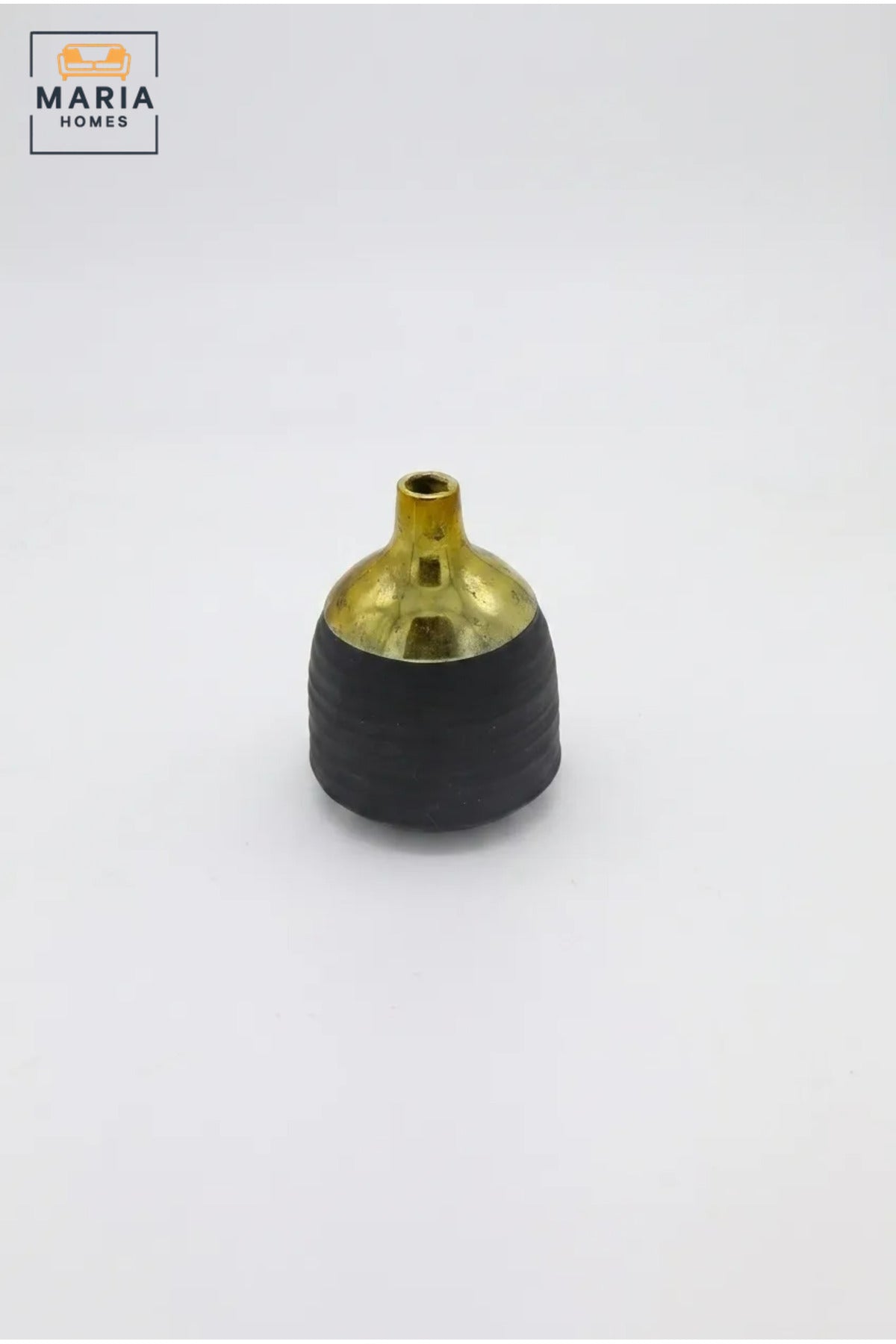 Modern Decorative Flower Vase with Gold-Tone Neck, Textured Rounded Body and Narrow Opening for Living Room, Bedroom, Office and Console Décor