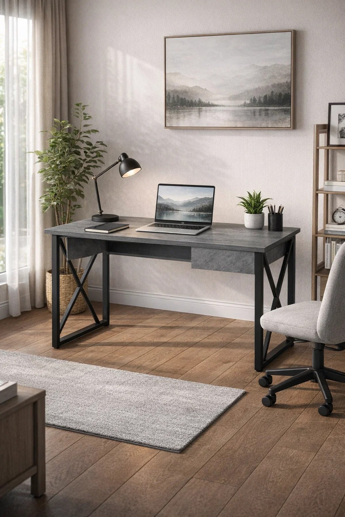 Modern Grey Office Desk with Metal Frame 100 _ 50 75 cm modern grey office