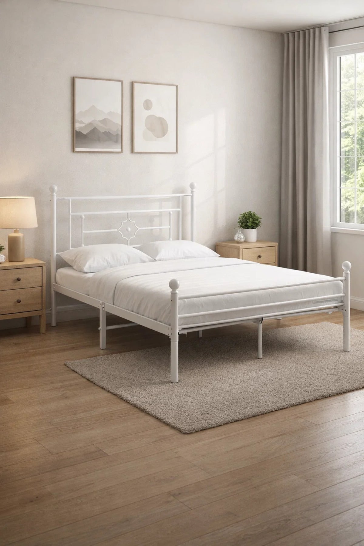 White Metal Bed Frame with Decorative Headboard white metal bed / Base