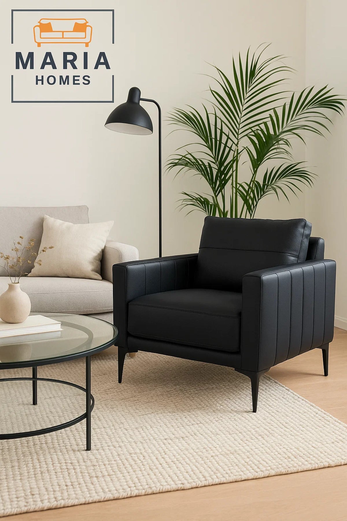 Black Faux Leather Single Sofa