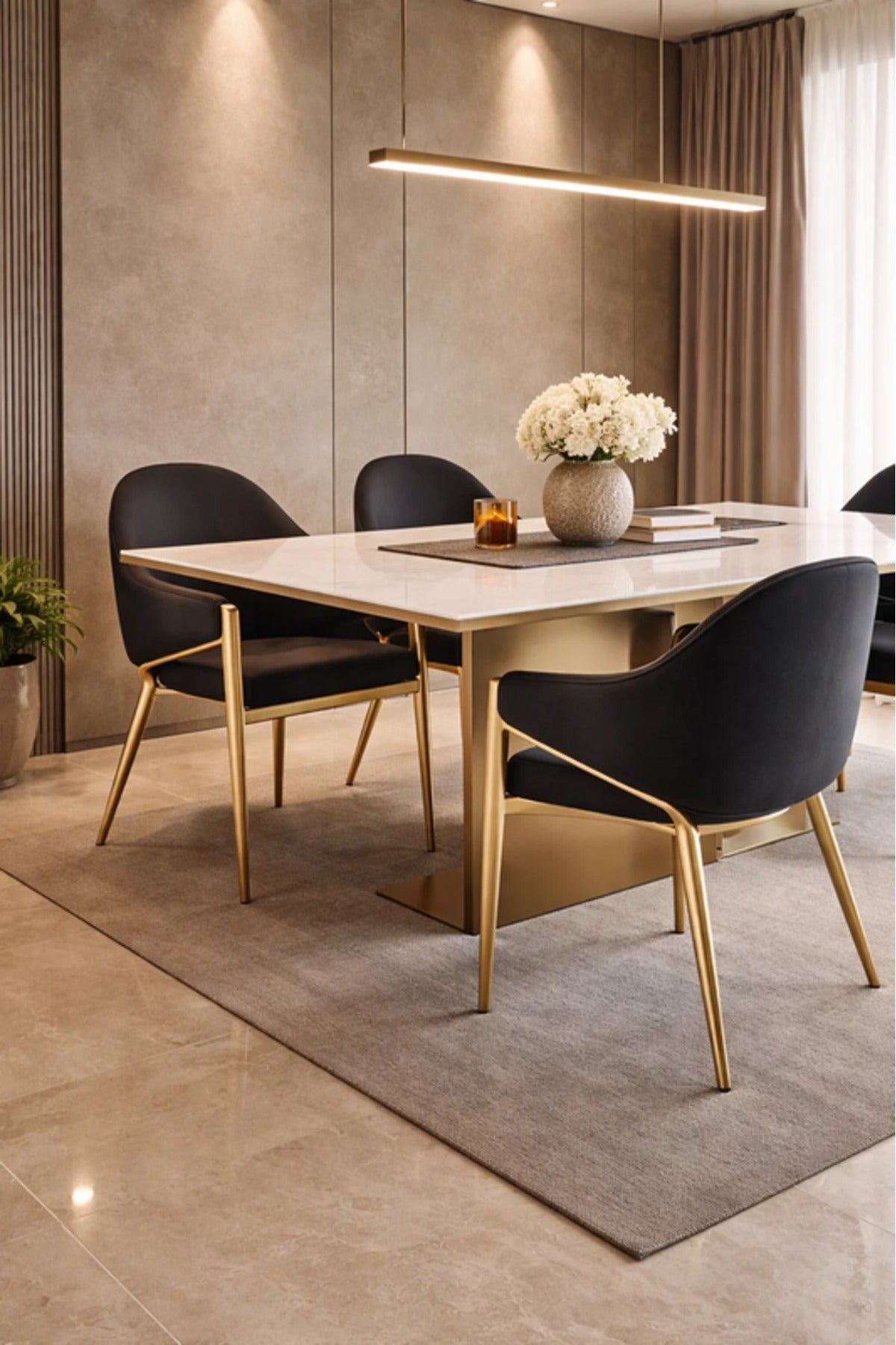 Luxury Coffee Velvet Dining Chair with Gold Metal Legs & Armrests