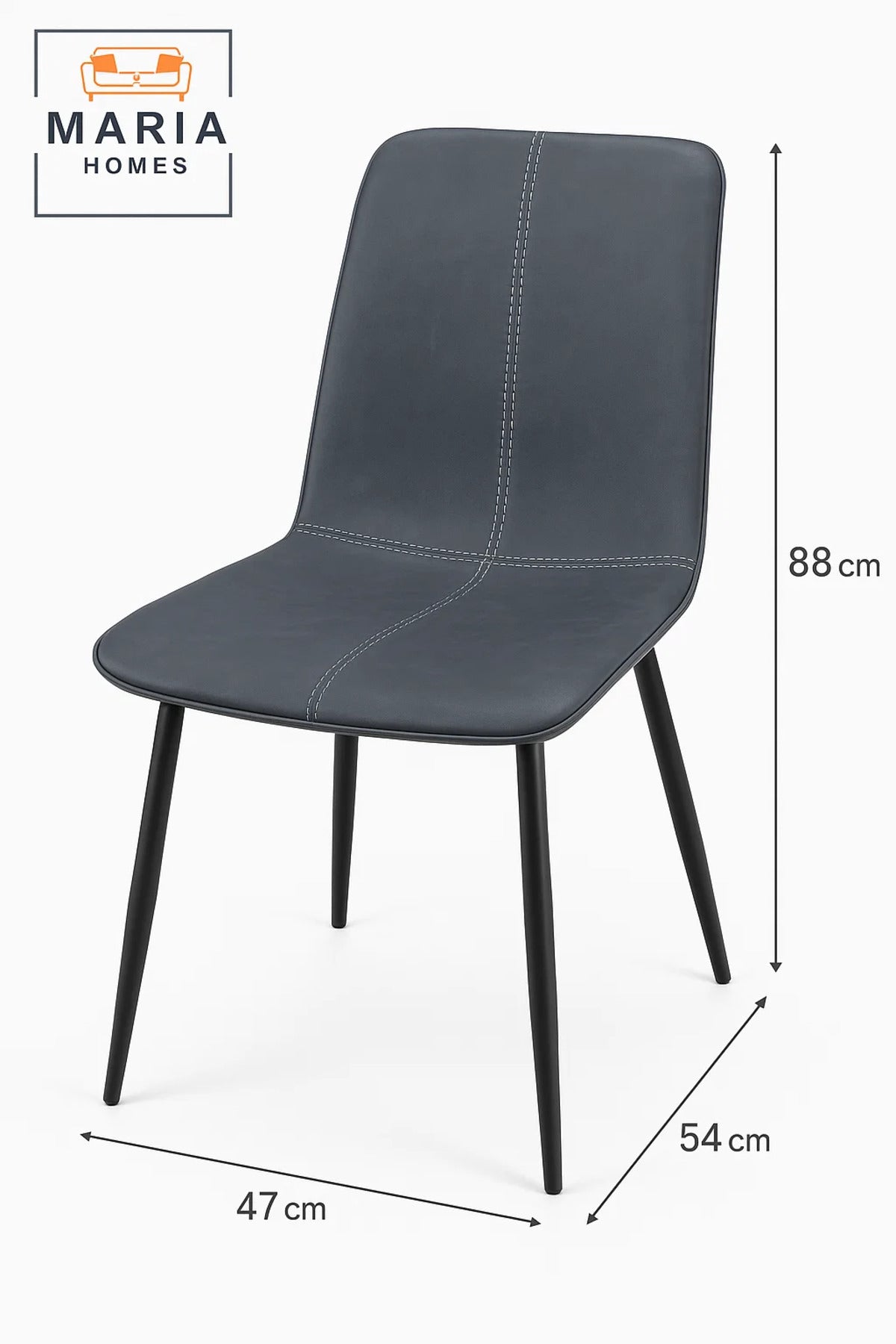 Modern Grey Faux Leather Dining Chair with Black Metal Legs