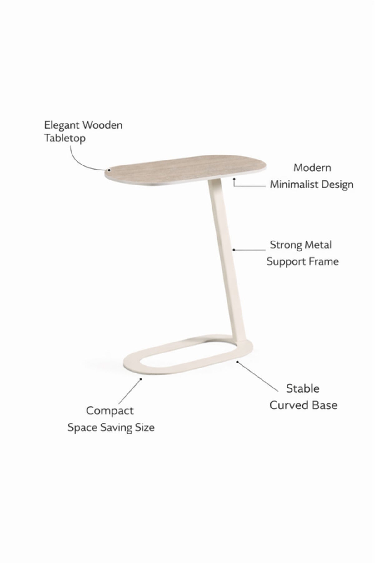 Modern Wood Side Table with White Metal Base, 60x30x60 CM modern wood side