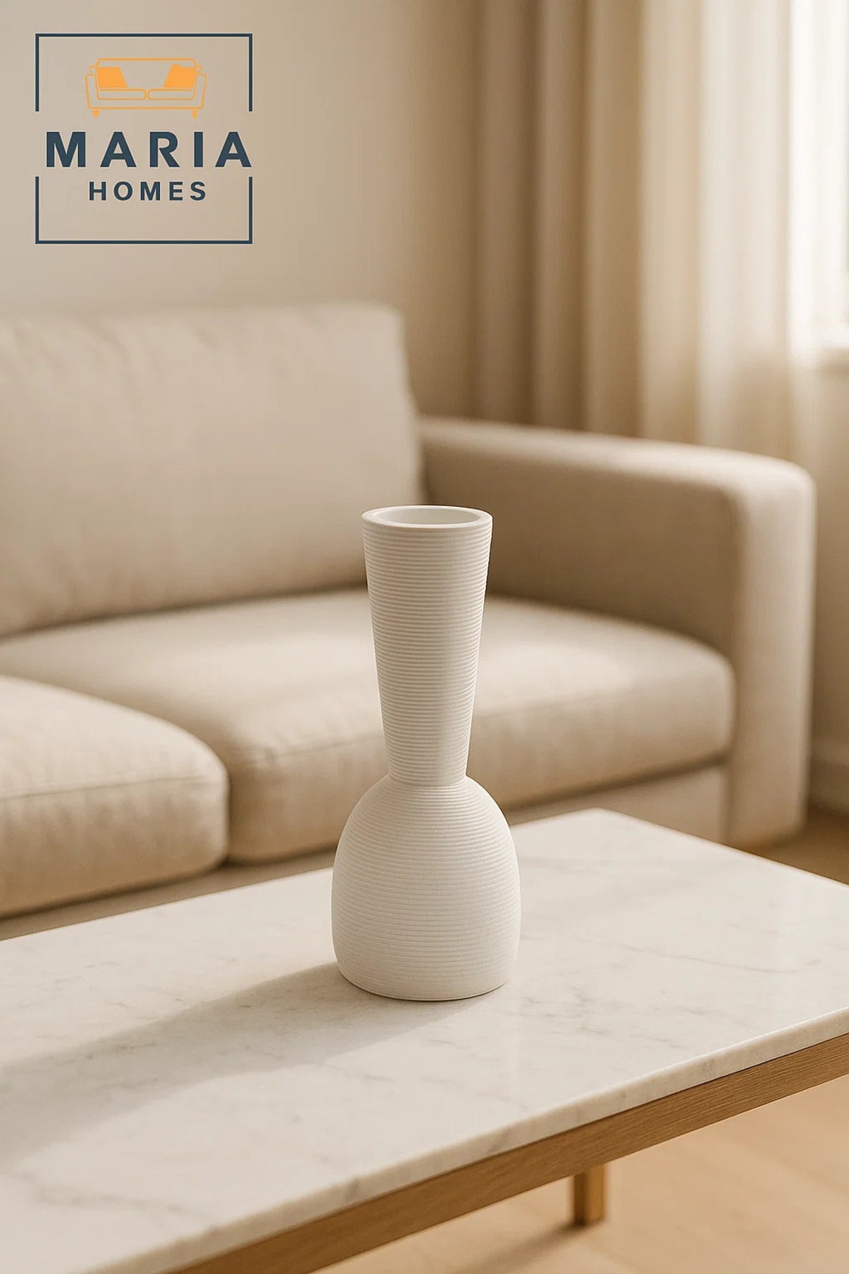 Modern White Decorative Vase Ð Sculpted Ceramic Table Vase with Textured Design