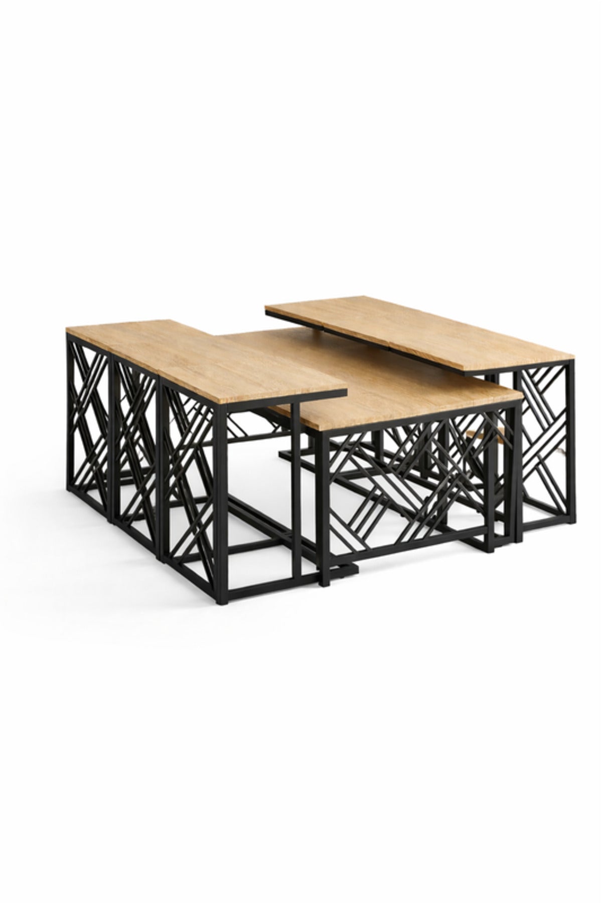 Modern Wood Coffee Table Set with 6 Side Tables 130 _ 70 45 cm modern wood coffee