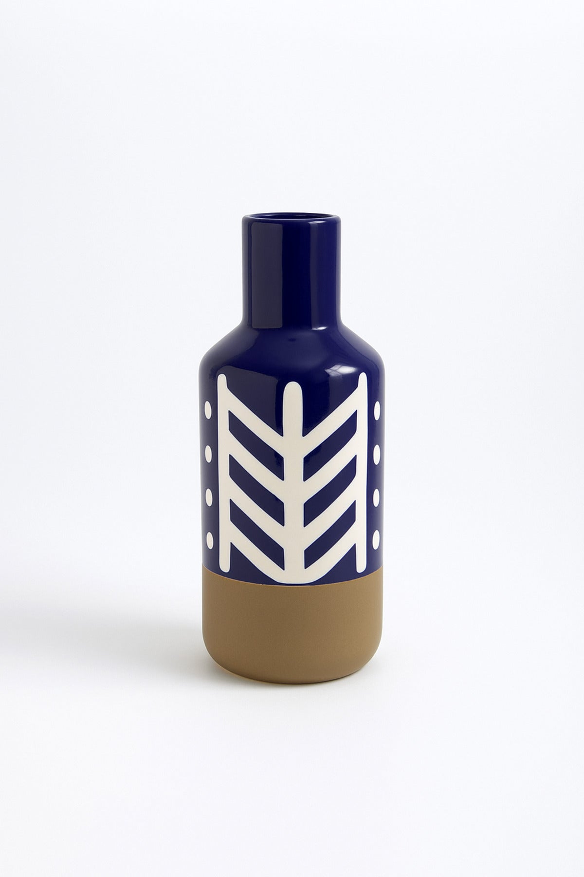 Dark Blue and White Ceramic Vase Ð Tall Cylindrical Geometric Decorative Vase