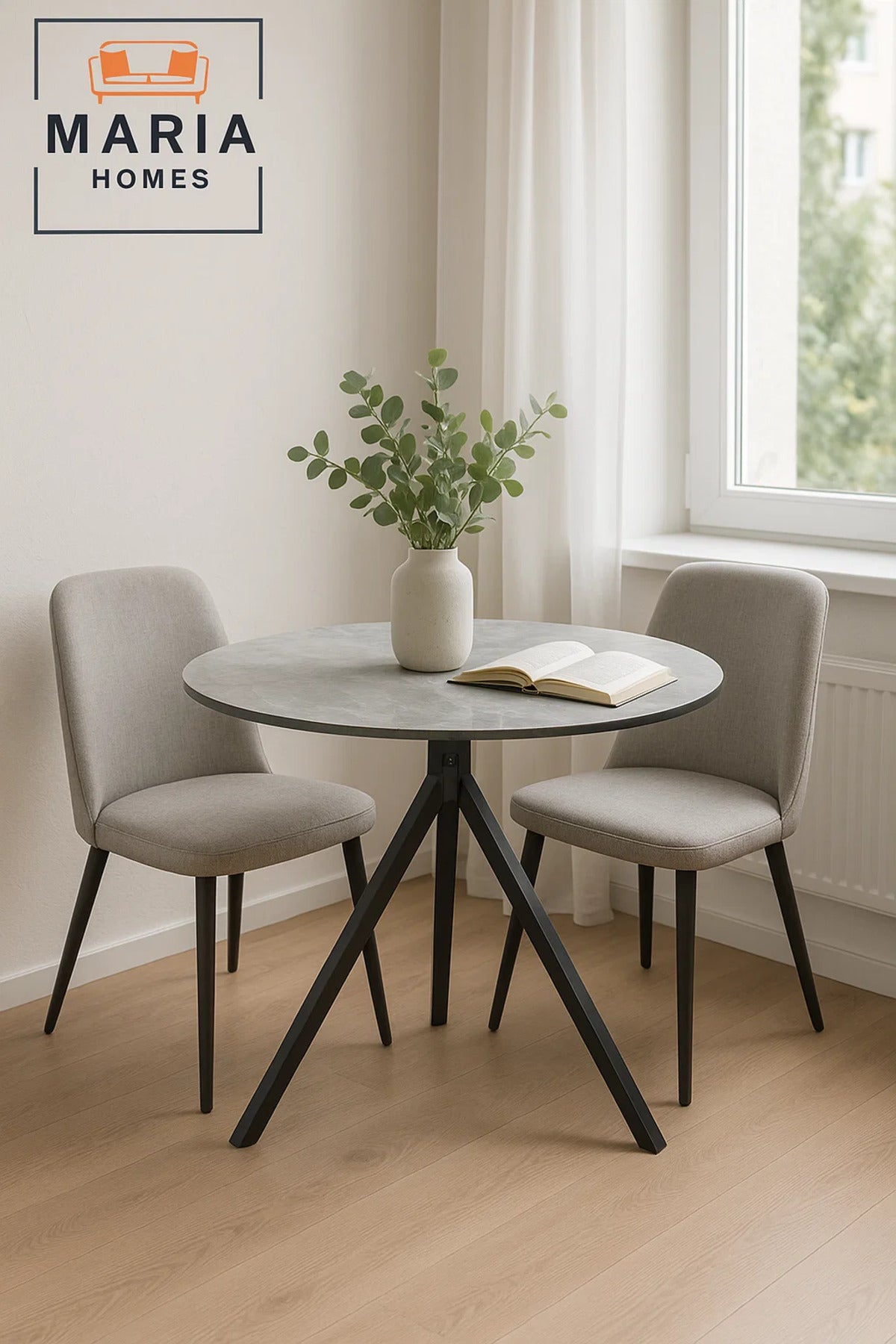Round Grey Marble Dining Table √ê Modern Caf≈Ω, Restaurant, Office & Home Metal Furniture 80_80 cm