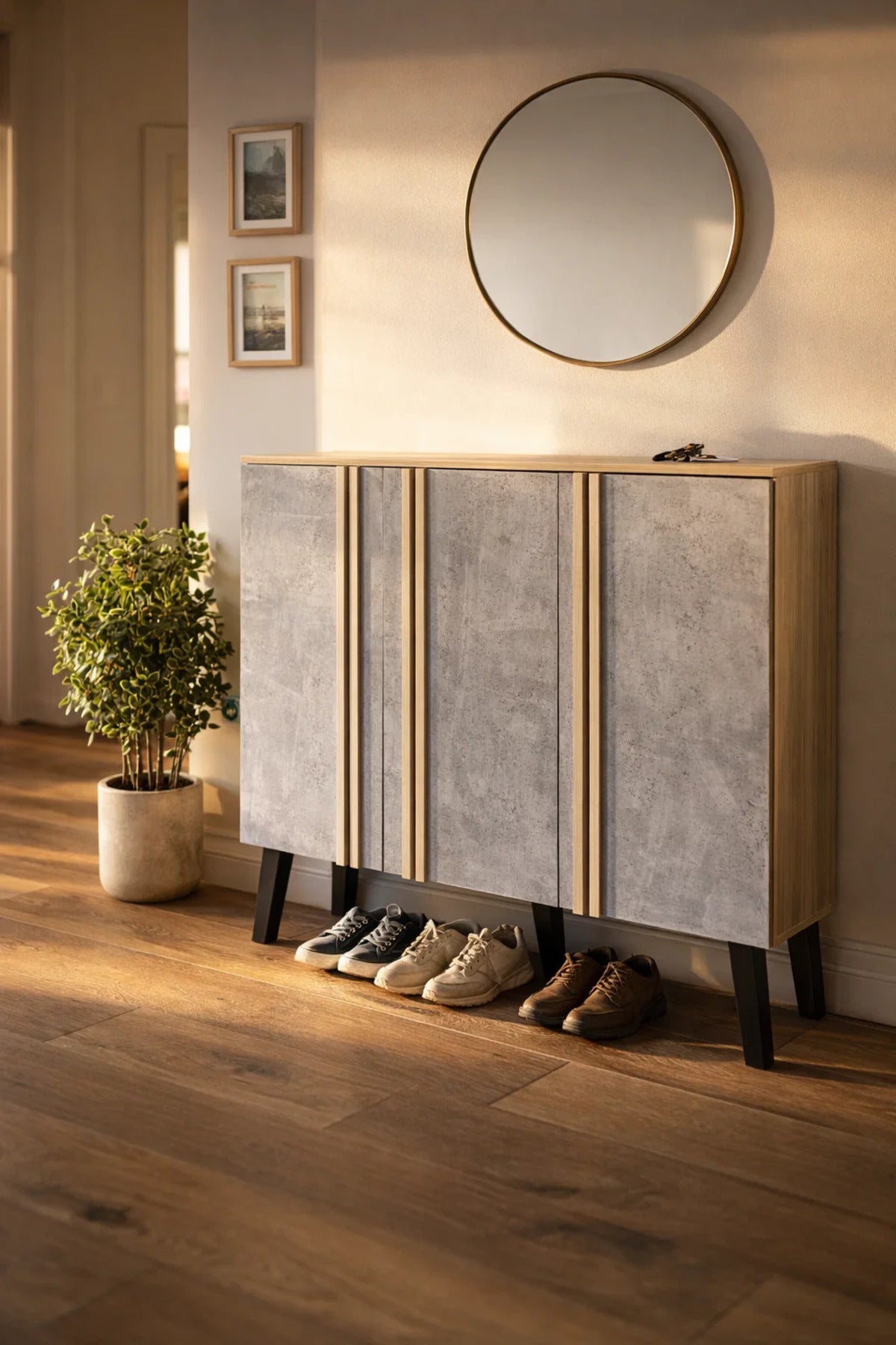 Stylish Grey and Wood Shoe Cabinet Hallway Storage Unit Malaysian Quality Furniture 120cm Wide