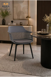 Modern Grey Plastic Dining Chair with Cushion Seat and Armrests Ð Contemporary Indoor Outdoor Chair for Dining Room, CafŽ & Patio