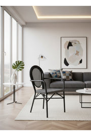 Modern BLACK&GRAY Outdoor Rattan Armchair with Woven Seat & Metal Frame