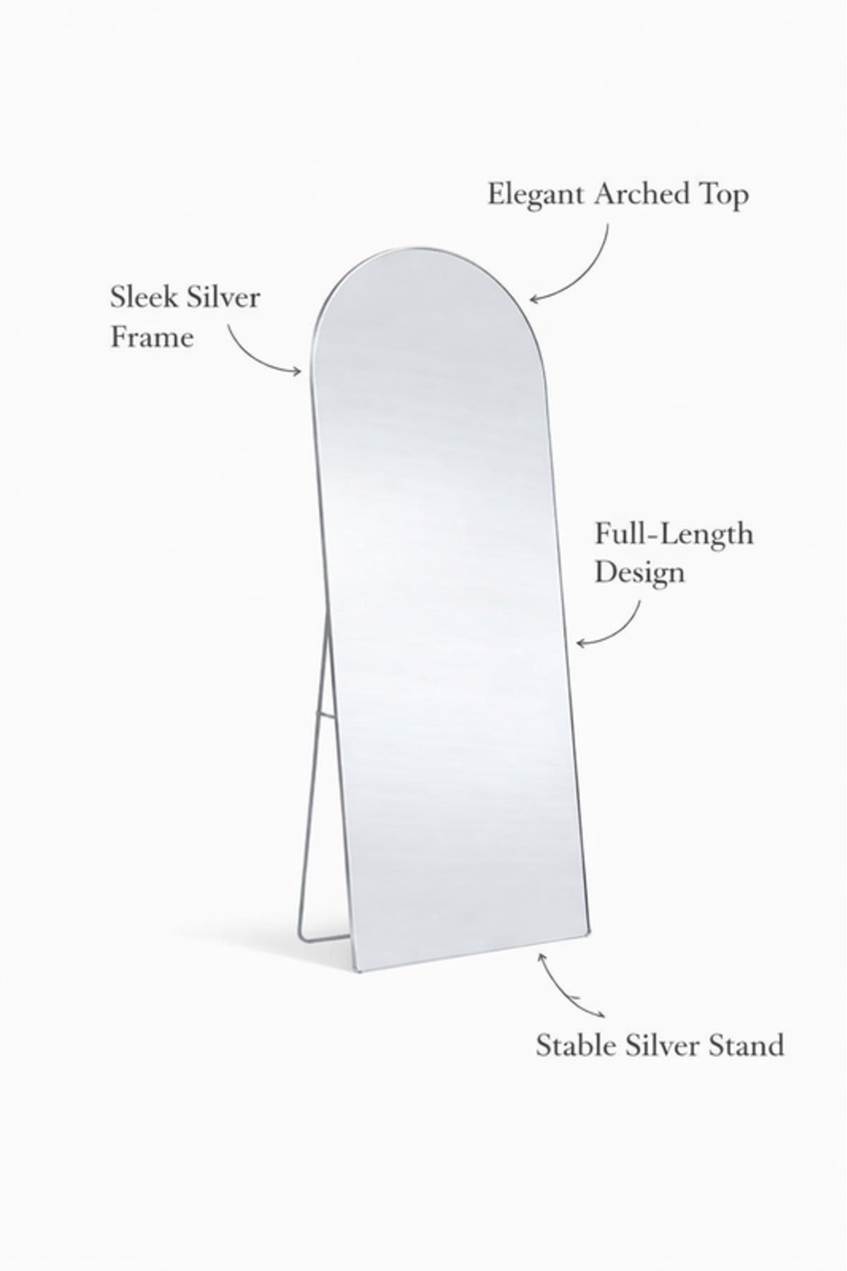 Silver Arch Standing Floor Mirror 180x80cm Full Length Bedroom silver arch standing