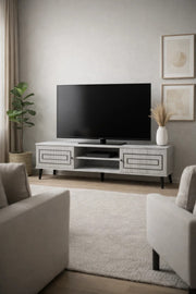 Modern Grey TV Stand Unit 160cm Entertainment Center with Storage Cabinets and Open Shelving Racks
