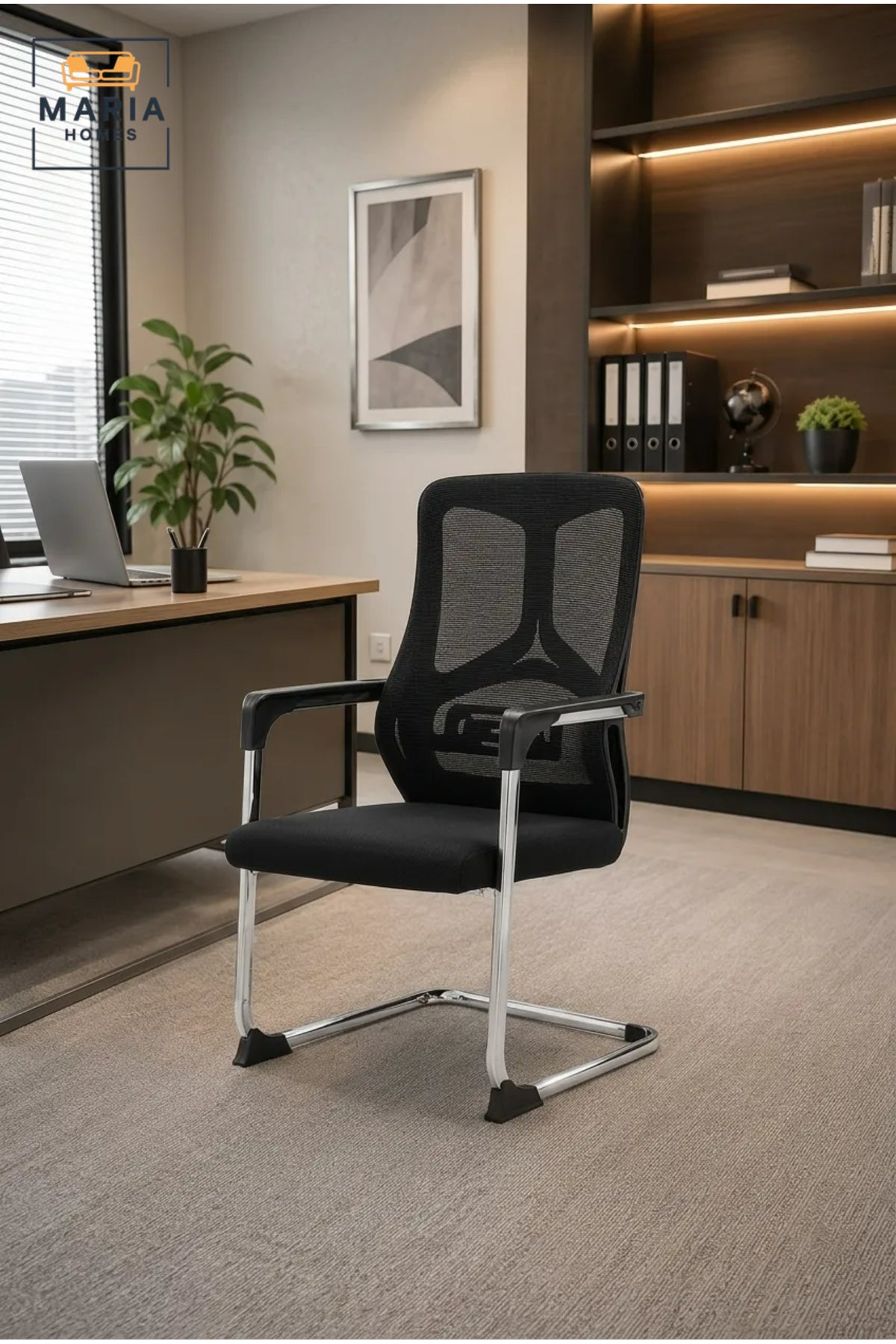 Ergonomic Mesh Visitor Chair with Cushioned Seat, Chrome Frame and Fixed Armrests