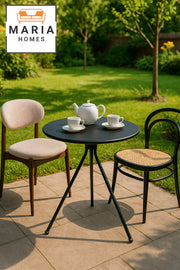 Round Black Metal CafŽ Table Ð Minimalist 3-Leg Design for Indoor & Outdoor Use