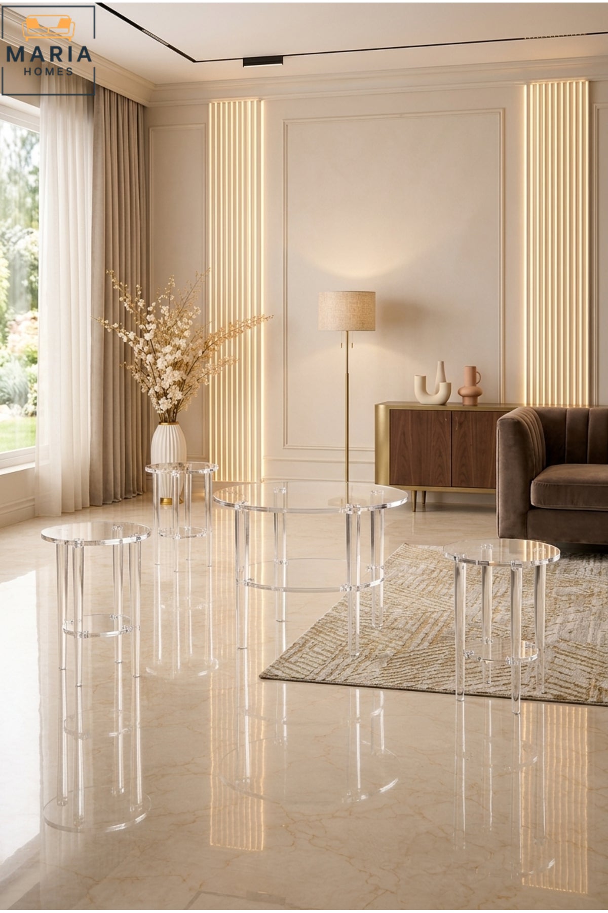 Round Acrylic Center Table Set – Clear 2-Tier Design with Lower Shelf