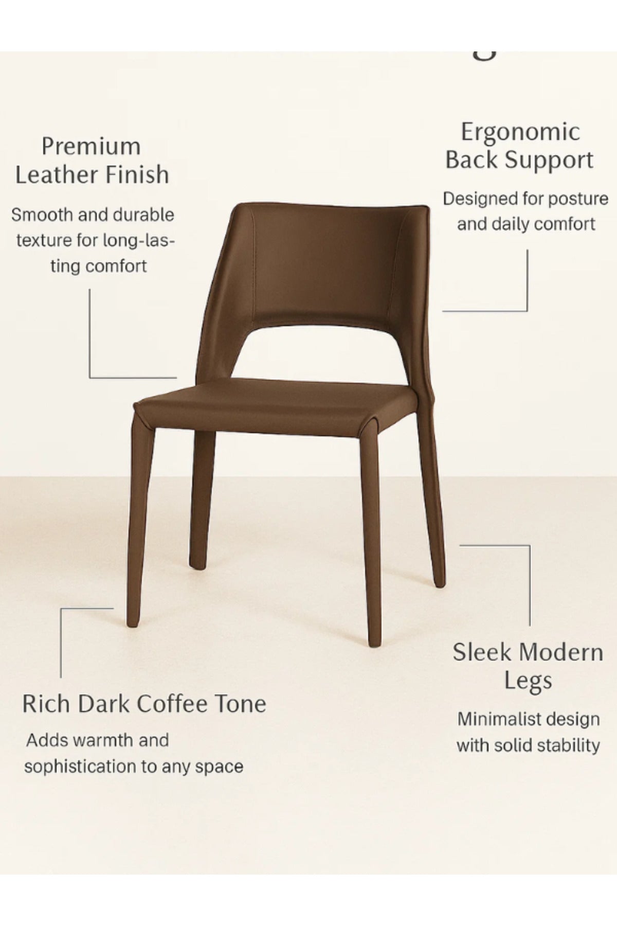 Dark Coffee PU Leather Dining Chair Modern Minimalist Chair with Full Leather Finish for Dining Room