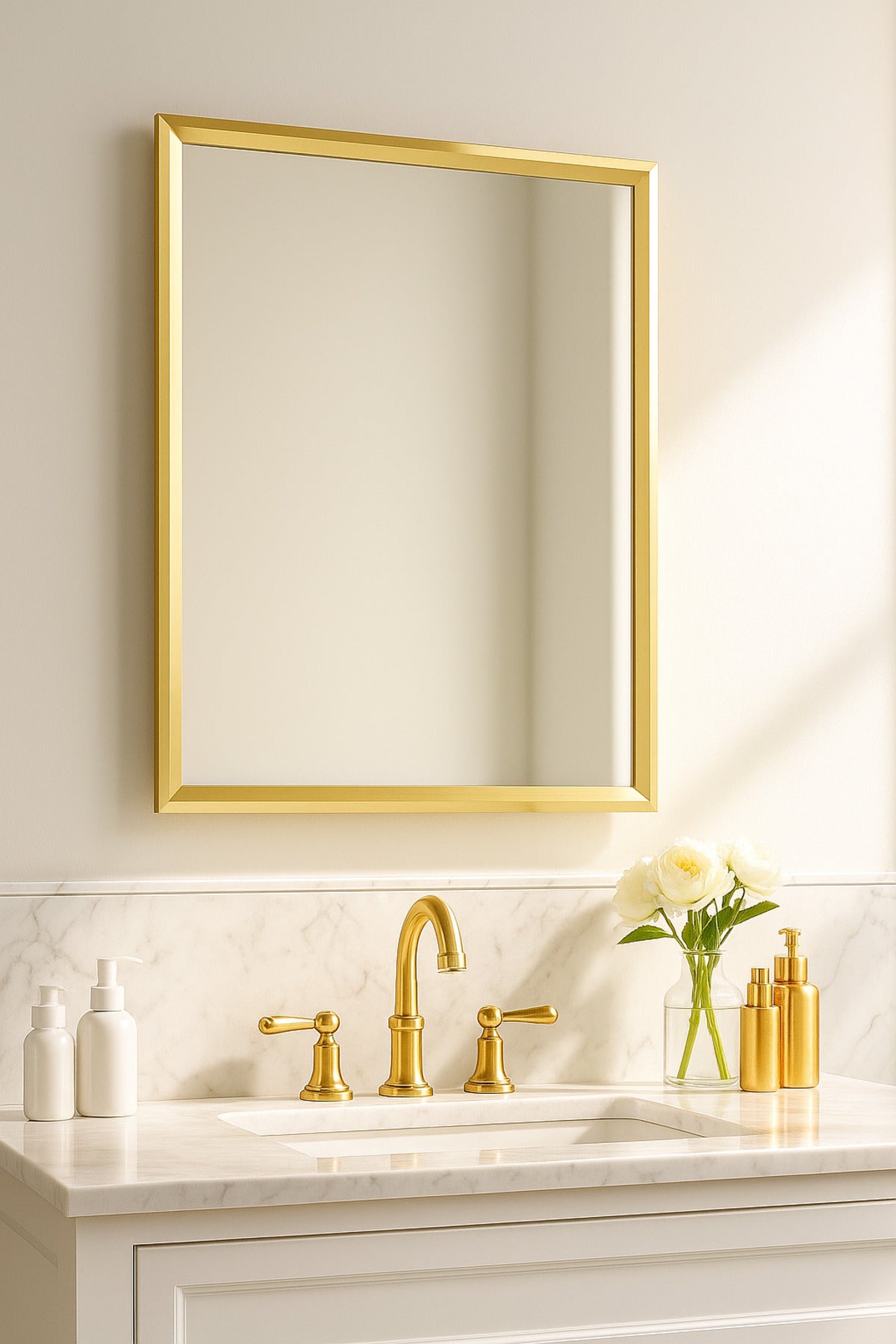 Rectangular Wall Mirror with Gold Frame Ð 80_60 cm Elegant Modern Decorative Mirror