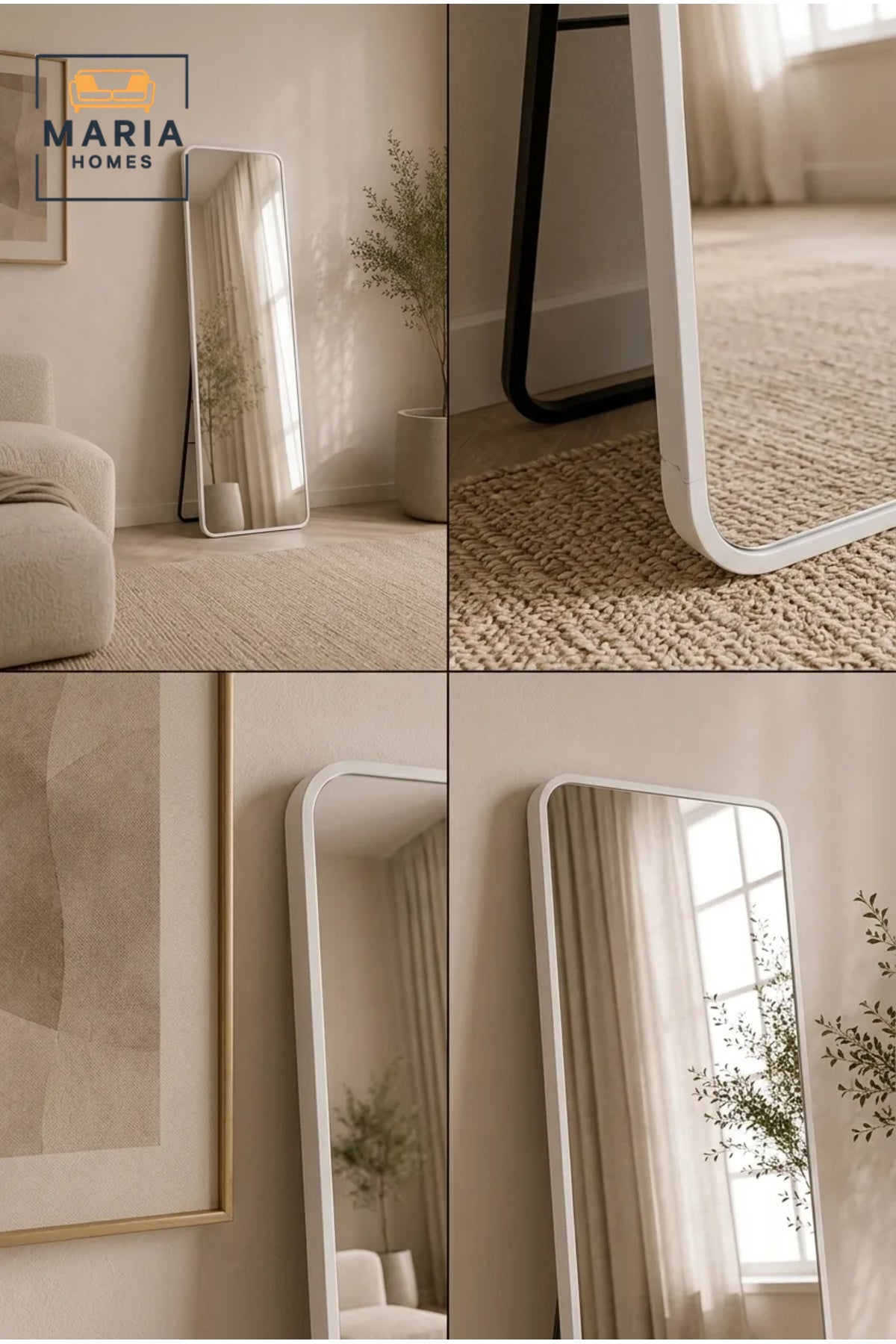 Full Length Standing Mirror with Rounded Corners √ê Modern Floor Dressing Mirror for Bedroom & Living Room