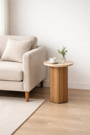Brown Round Side Table √ê 55x45 cm Modern Wooden Accent Table