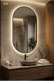 Large Capsule-Shaped LED Wall Mirror with Touch Sensor, Backlit Framed Full-Length Mirror for Bedroom, Dressing Room, Vanity and Hallway