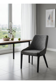 Modern Gray Fabric Dining Chair with Black Wooden Legs for Dining Room Seating