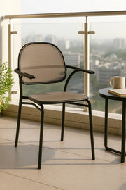Black Metal Outdoor Chair Brown Seat Modern Dining Patio Balcony CafŽ Terrace Home Furniture