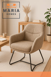 Beige Textured Fabric Lounge Chair Ð Upholstered Armchair with Sled Metal Legs for Home or Office