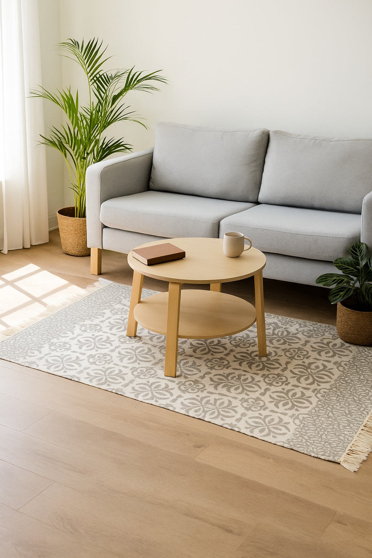Elegant Runner Rug with Floral Pattern √ê Beige and Gray 90_200 cm