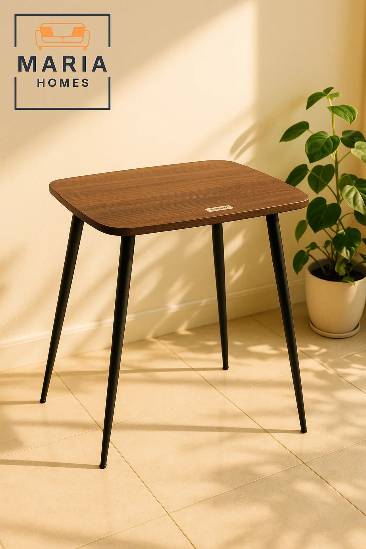 Dark Brown Square Side Table with Tapered Black Legs