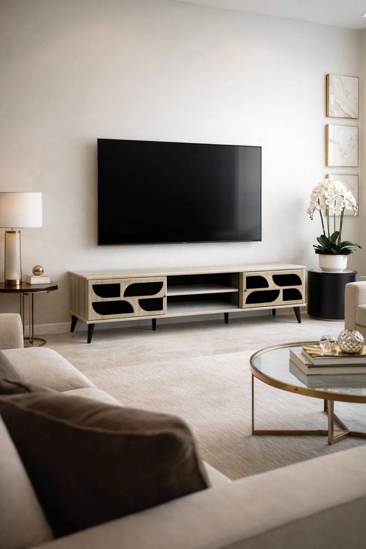 Modern Beige TV Stand Media Console 180cm with Storage for Living Room Entertainment Center Unit