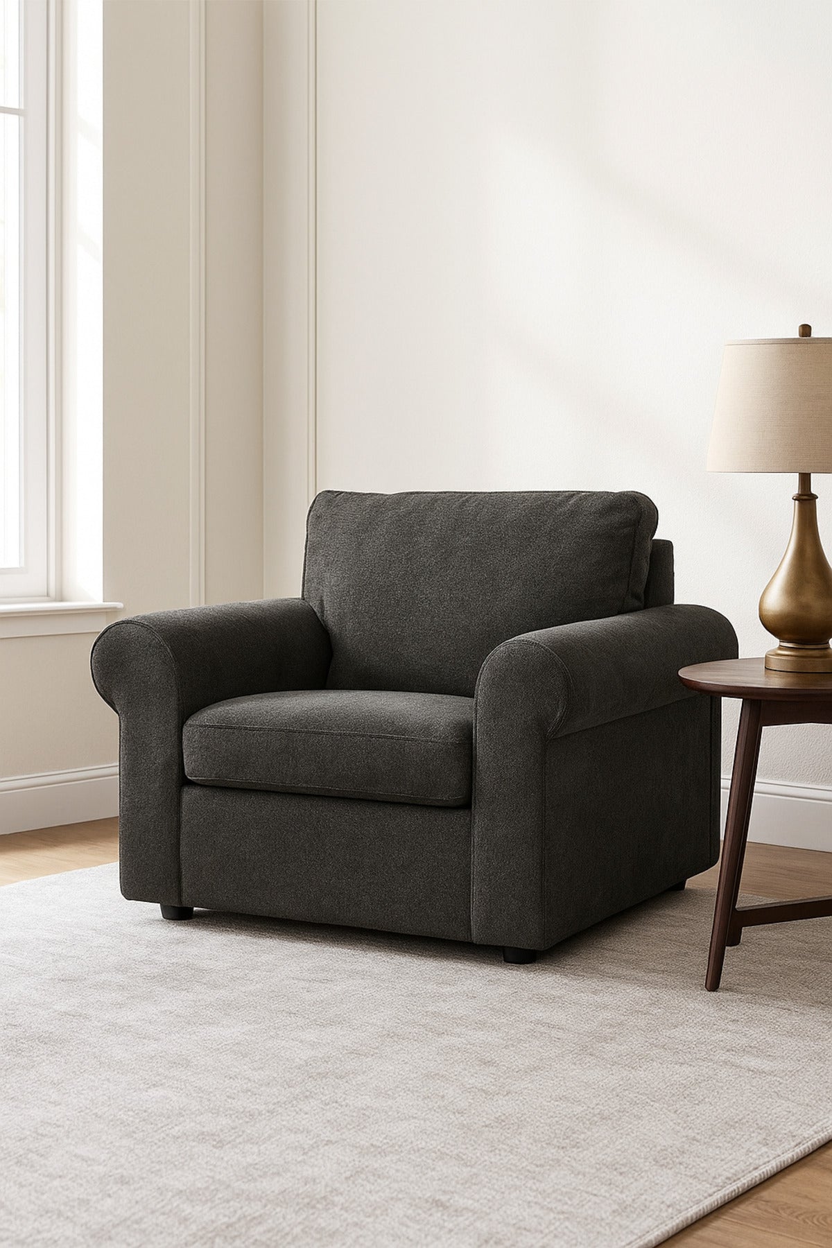 Dark Gray Fabric Lounge Chair Ð Comfortable Single Seater Armchair for Living Room, Bedroom & Office