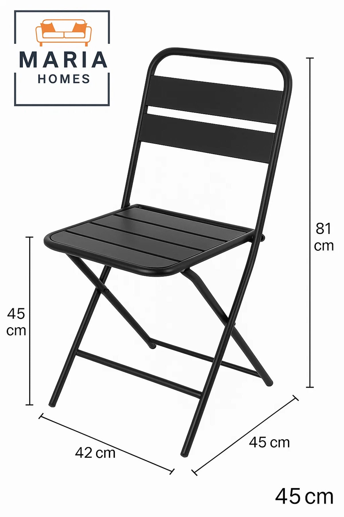 Black Metal Folding Chair with Slatted Seat Ð Compact and Durable for Indoor & Outdoor Use