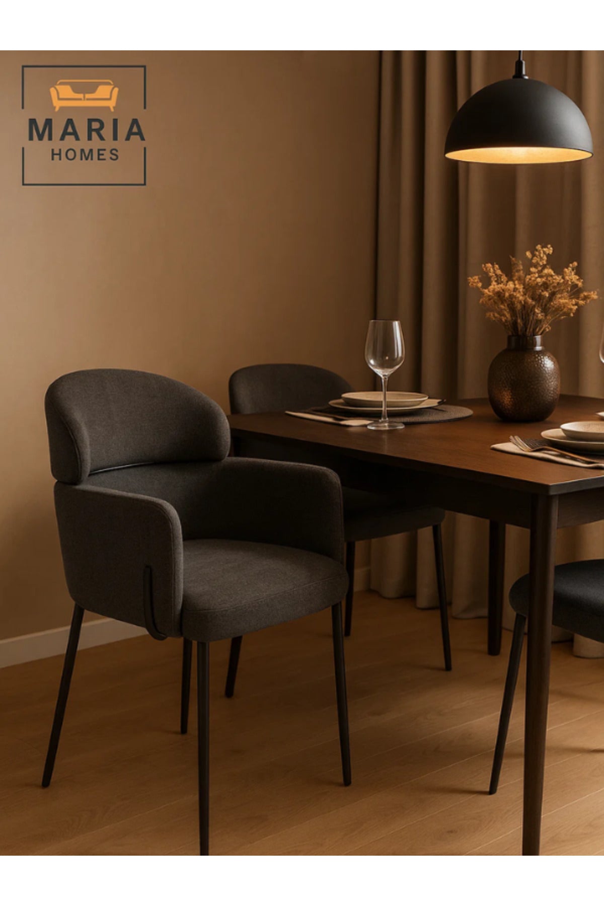 Modern Dark Gray Upholstered Dining Chair √ê Padded Seat & Back with Black Metal Legs