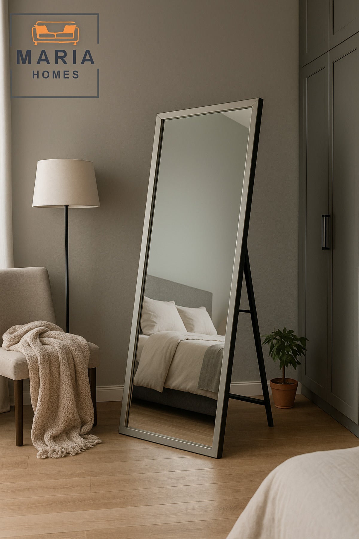 Modern Gray Full-Length Standing Mirror Ð 165x65 cm Elegant Floor Mirror