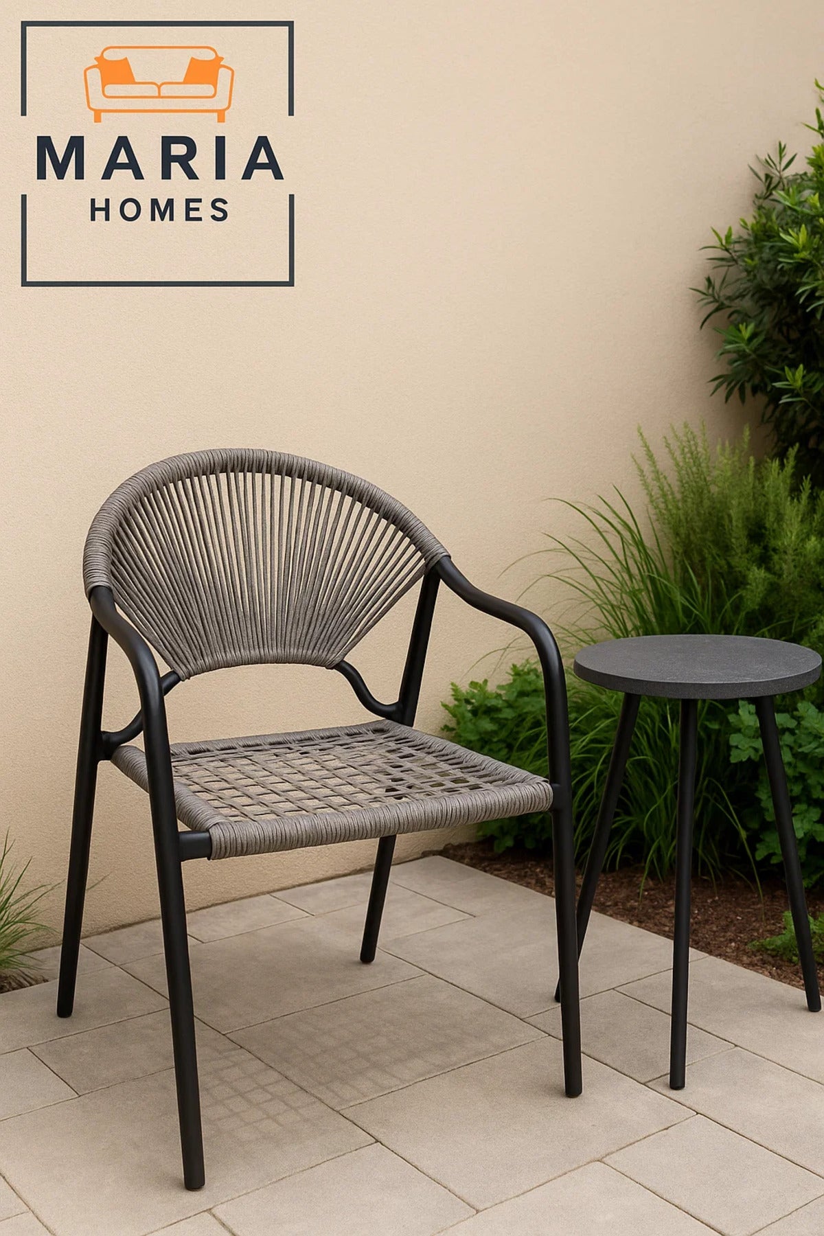 Stylish Gray Rope Woven Outdoor Chair Ð Durable and Modern Patio Seating