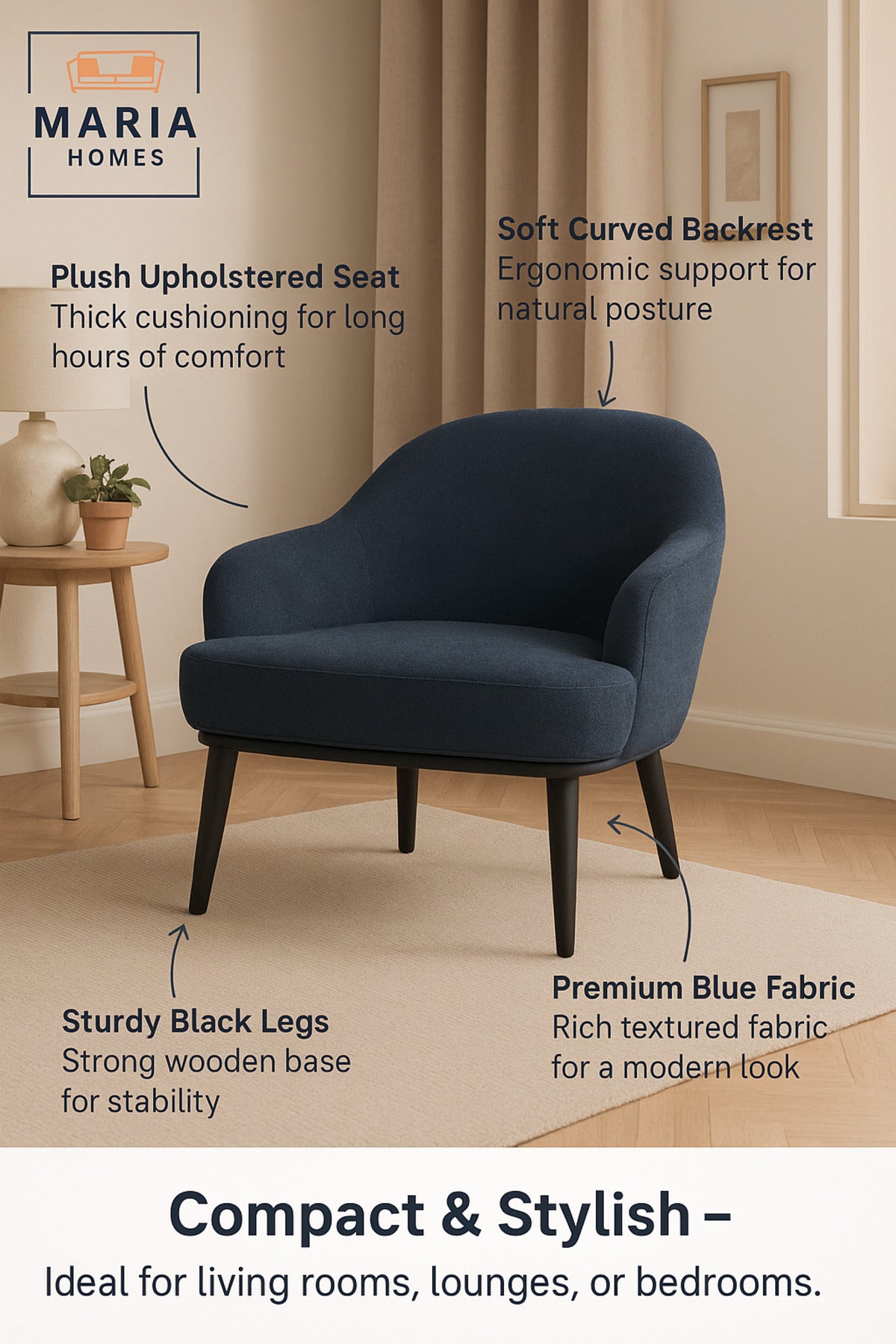 Blue Accent Armchair Ð Modern One-Seater Lounge Chair