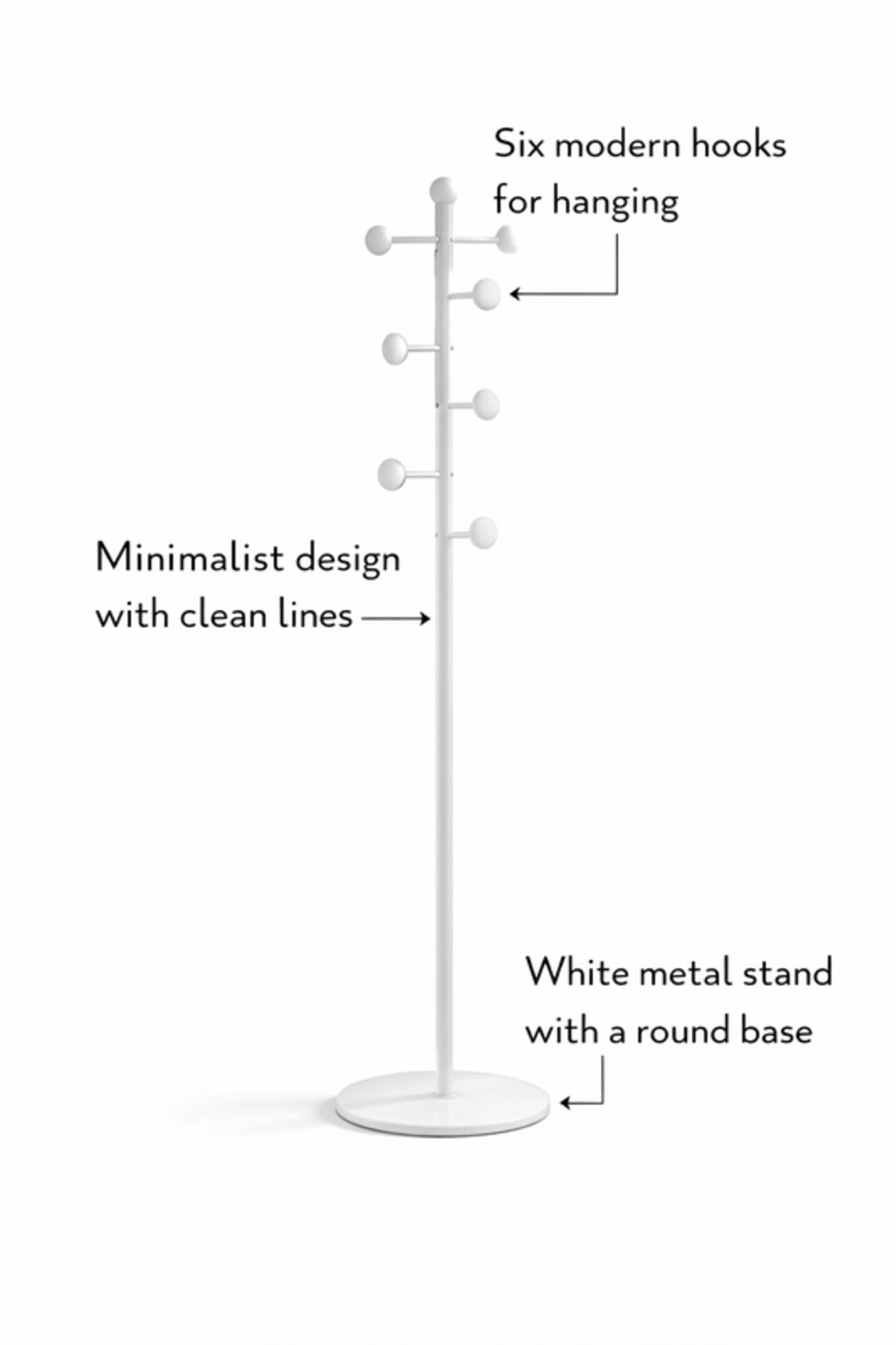 Modern White Metal Coat Rack Stand Hall Tree Organizer with Hooks for Entryway Bedroom Office Home