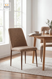 Coffee Upholstered Dining Chair with Wood Print Legs, Modern Accent Seating