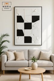 Modern Geometric Wall Art Ð Black & White Textured Canvas Ð Luxury Home Decor 150_100