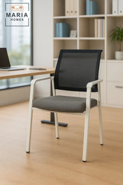 Modern Office Visitor Chair with Mesh Back and Grey Cushion Ð White Frame