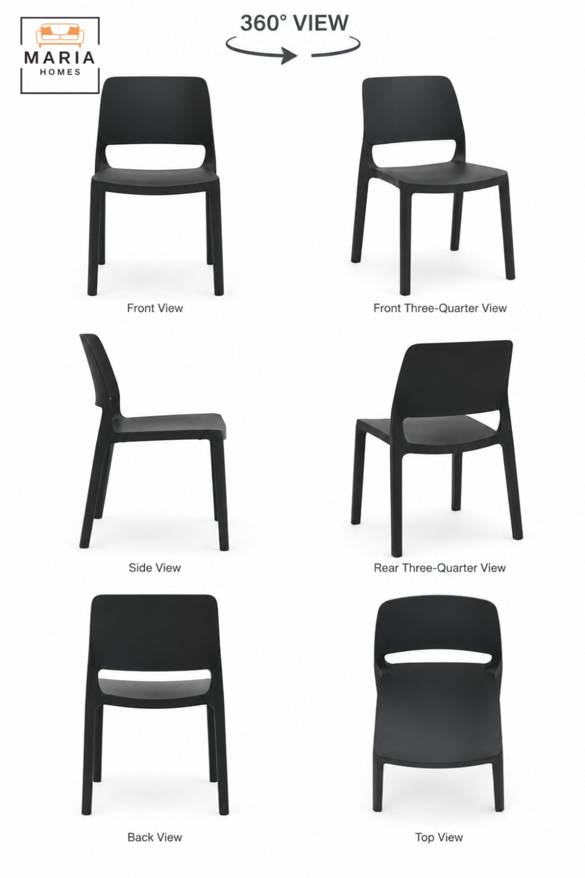 Modern Outdoor Dining Chair | Black Stackable Garden Chair with Open Back Design for Patio, Balcony, Terrace, Café and Outdoor Seating Areas