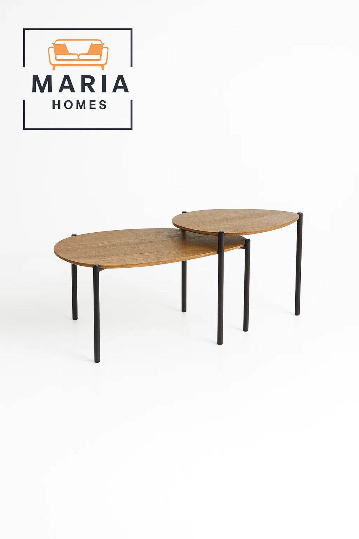 Oval Nesting Coffee Table Set Ð Wooden Top with Black Metal Legs