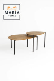 Oval Nesting Coffee Table Set Ð Wooden Top with Black Metal Legs
