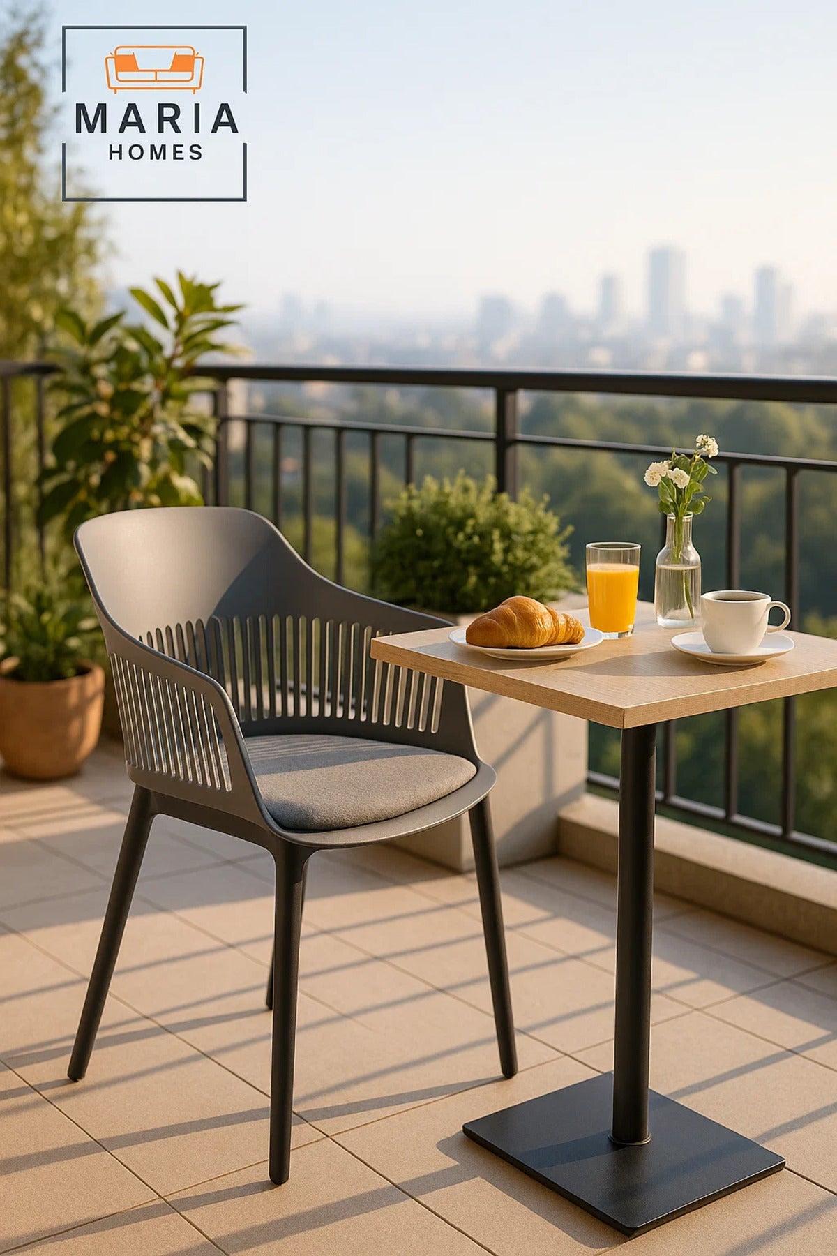 Grey Plastic Armchair with Black Legs Modern Ventilated Backrest Chair for Indoor & Outdoor Seating