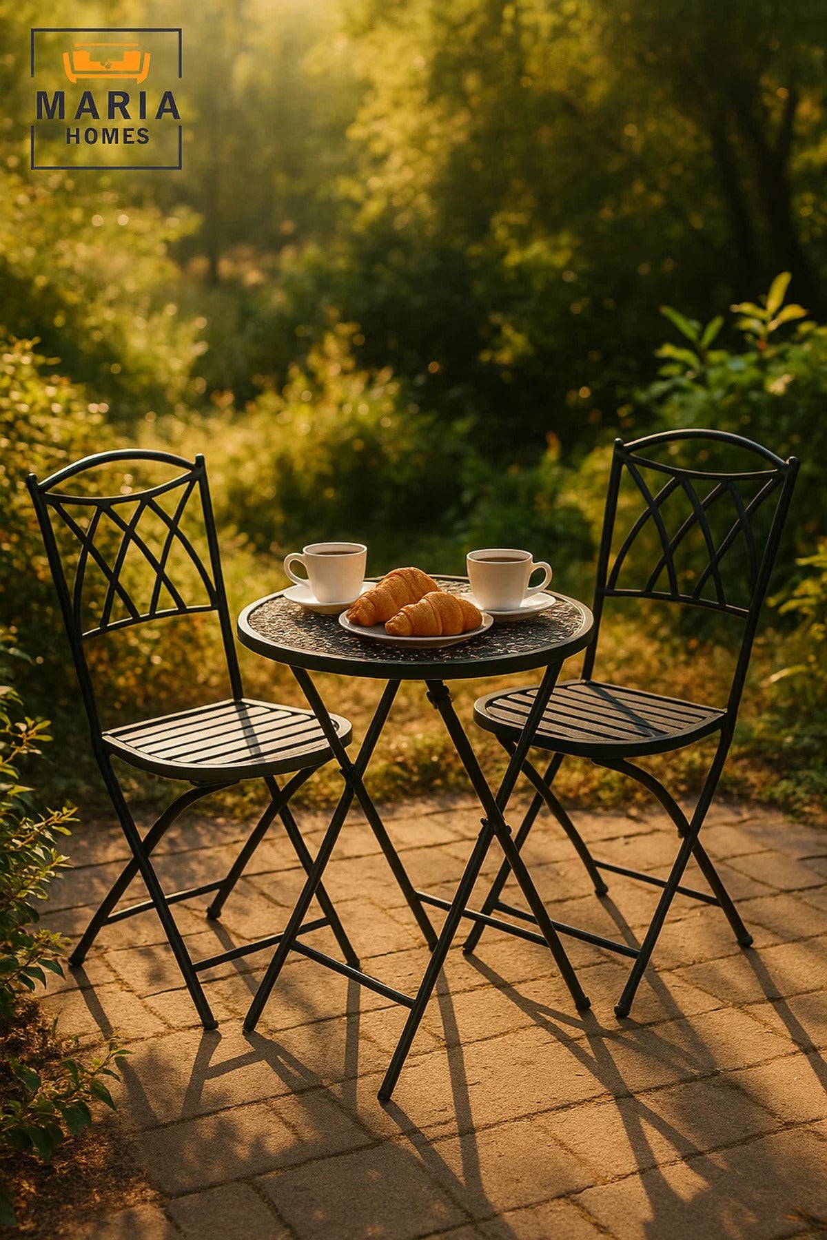 Foldable Round Metal Bistro Table Ð Black Perforated Design