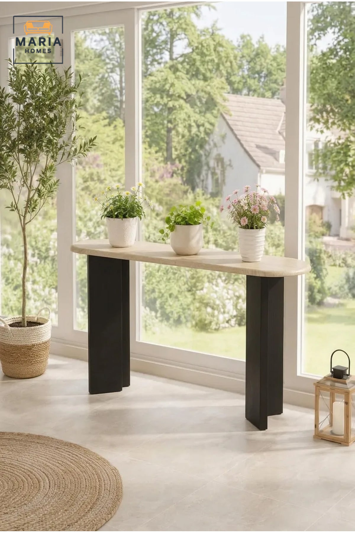 Modern Marble Top Console Table with Wooden Base for Entryway, Hallway & Living Room