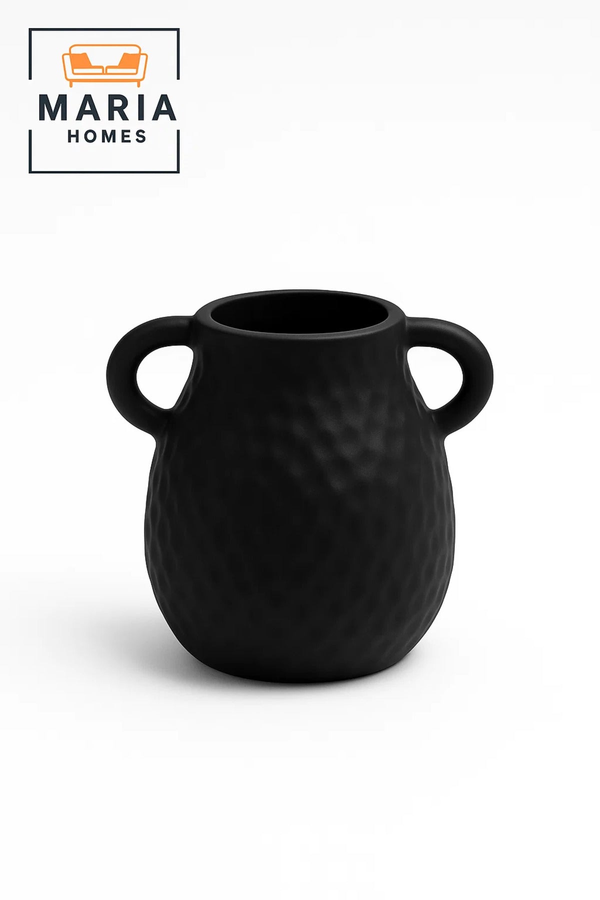 Modern Black Decorative Vase Ð Textured Ceramic Vase with Handles for Home Decor