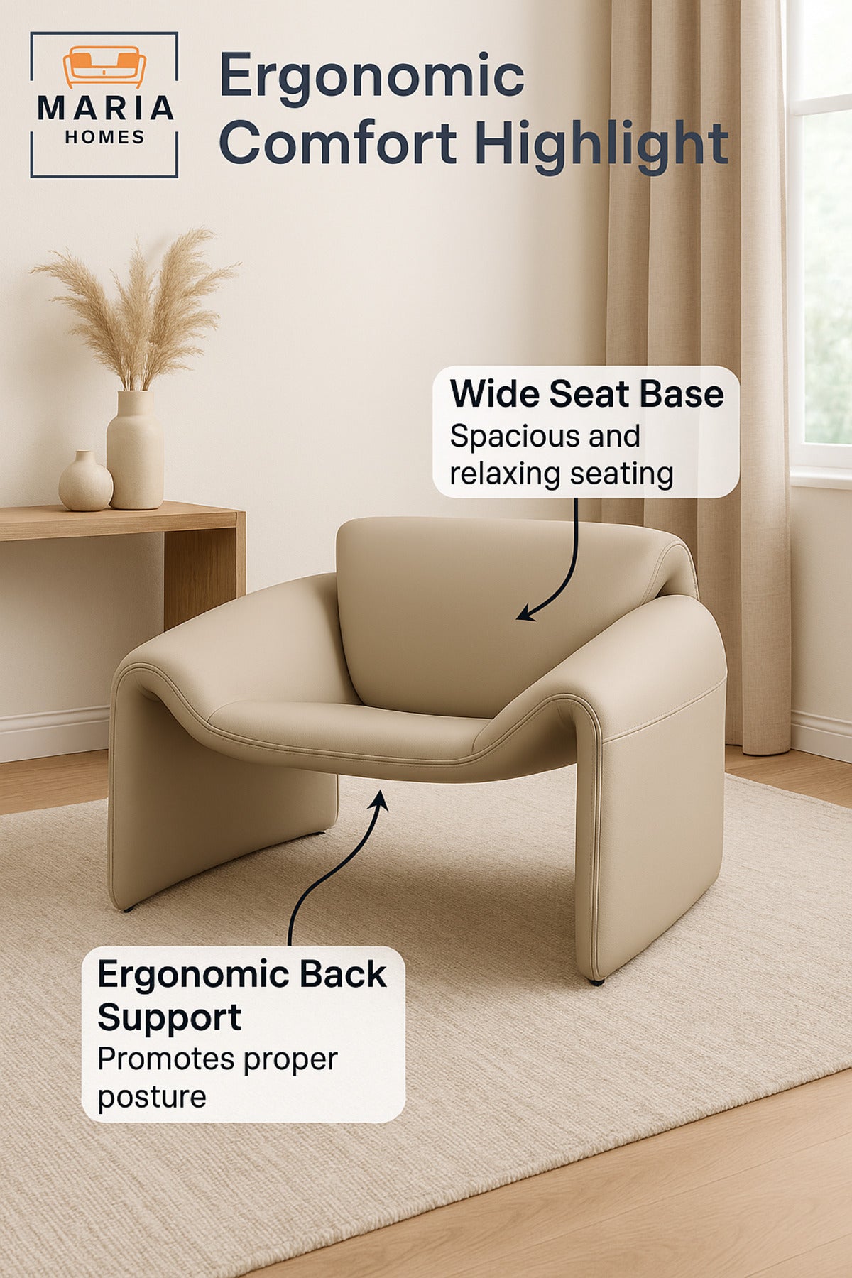 Beige Modern Lounge Chair Ð Minimalist Contemporary Accent Seat for Living Room or Office