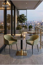 Modern Round Marble Bistro Table with Gold Base for Balcony Patio Cafe Dining Furniture