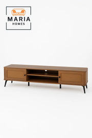 Mid-Century TV Stand with Cane Panel Doors and Open Center Shelf-size 200*40*50 CM